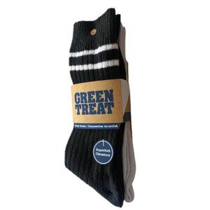 Green Treat Super Soft 2 Pair Men's Crew Socks, Size 8-12 One pair is a soft gra